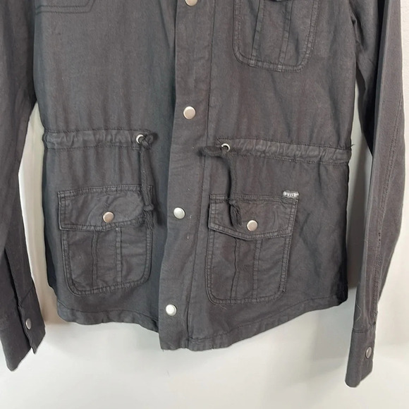 VOLCOM Day Dreamer Linen Blend Utility Jacket Black Zip Snap Drawstring Size S - Picture 5 of 14